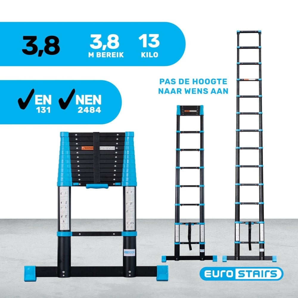 Telescoopladder Eurostairs Professioneel 3,8 meter met softclose