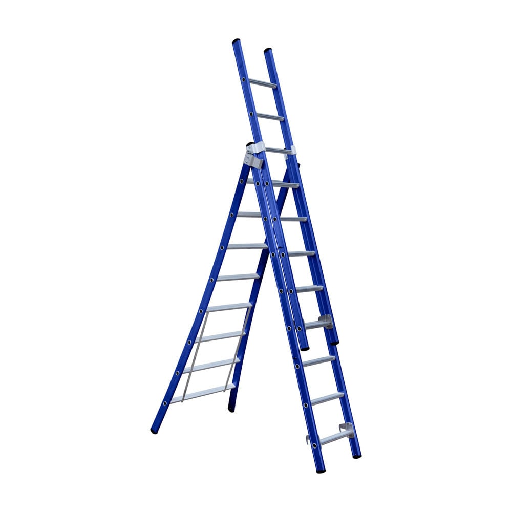 Eurostairs Reform ladder driedubbel uitgebogen 3x8 sporten BLAUW