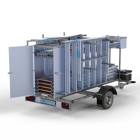 Steigeraanhanger afsluitbaar 305 + Rolsteiger Standaard 135x305 8,2m werkhoogte