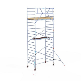 Rolsteiger Basic 135x250 7,2m werkhoogte carbon vloer tegen de gevel