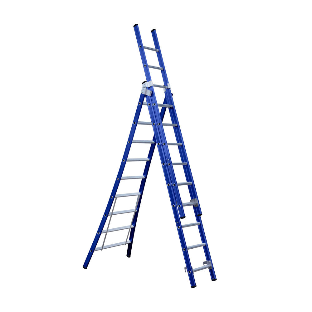Eurostairs Reform ladder driedubbel uitgebogen 3x9 sporten BLAUW