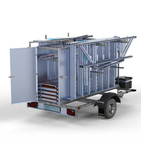 Steigeraanhanger afsluitbaar 250 + Rolsteiger Standaard 135x250 12,2m werkhoogte carbon vloer enkele voorloopleuning
