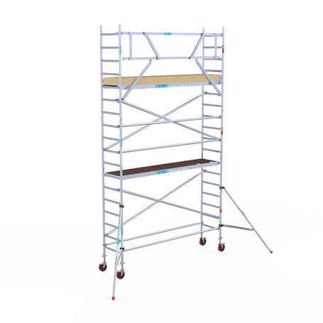 Rolsteiger Basic 75x305 6,2m werkhoogte carbon vloer tegen de gevel