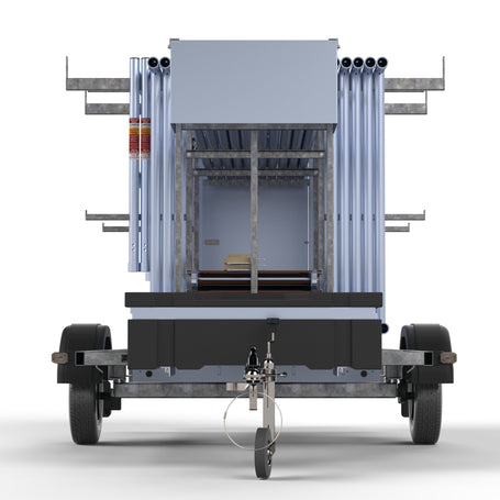 Steigeraanhanger afsluitbaar 305 + Rolsteiger Standaard 135x305 12,2m werkhoogte carbon vloer