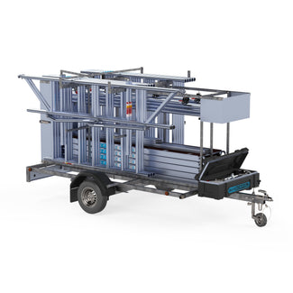 Steigeraanhanger afsluitbaar 305 + Rolsteiger Standaard 135x305 8,2m werkhoogte carbon vloer enkele voorloopleuning