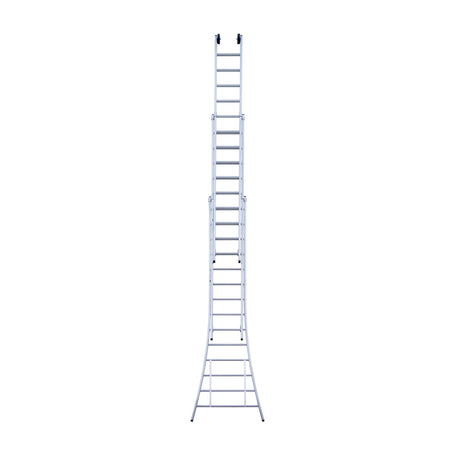 Eurostairs Opsteek ladder driedelig uitgebogen 3x14 sporten + gevelrollen