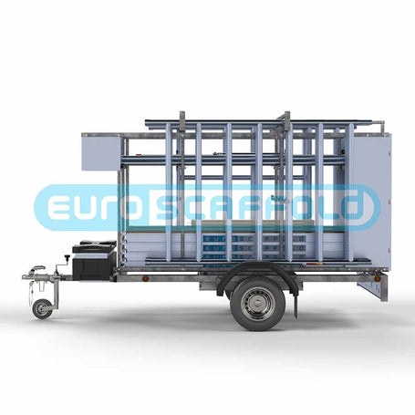 Steigeraanhanger afsluitbaar 250 + Rolsteiger Basic 135x250 10,2m werkhoogte carbon vloer