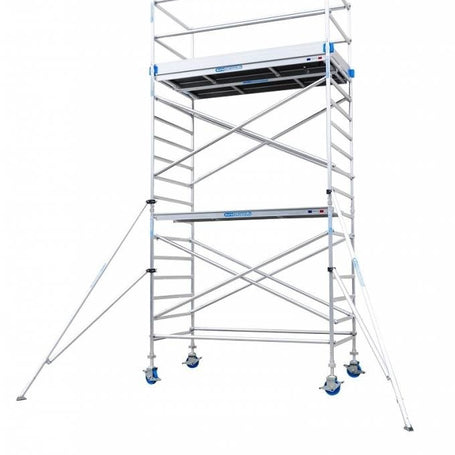 Aanhanger en rolsteiger 135x190x7,2m werkhoogte en dubbele voorloopleuning