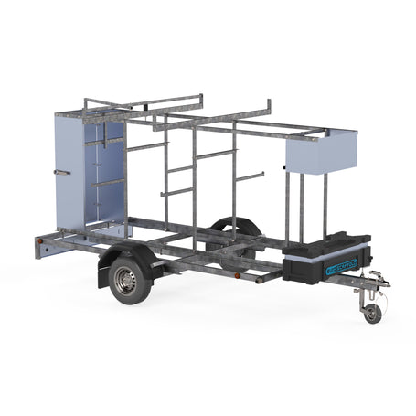 Steigeraanhanger afsluitbaar 305 + Rolsteiger Standaard 135x305 12,2m werkhoogte enkele voorloopleuning