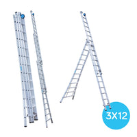 Eurostairs Reform ladder driedelig uitgebogen 3x12 sporten + gevelrollen