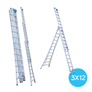 Eurostairs Reform ladder driedelig uitgebogen 3x12 sporten + gevelrollen