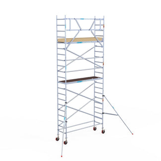Rolsteiger Basic 75x250 7,2m werkhoogte carbon vloer tegen de gevel
