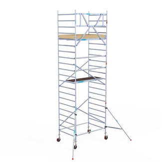 Rolsteiger Basic 135x190 7,2m werkhoogte carbon vloer tegen de gevel