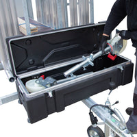 Steigeraanhanger afsluitbaar 305 + Rolsteiger Standaard 135x305 12,2m werkhoogte carbon vloer