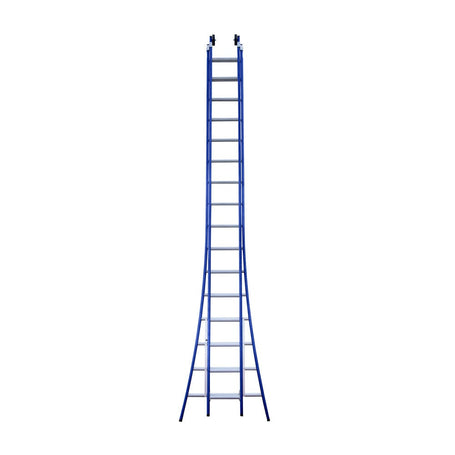 Eurostairs opsteek ladder dubbel uitgebogen 2x16 BLAUW + gevelrollen