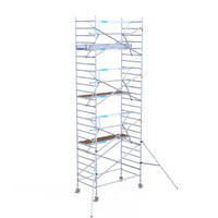 Steigeraanhanger afsluitbaar 250 + Rolsteiger Standaard 135x250 8,2m werkhoogte carbon vloer enkele voorloopleuning