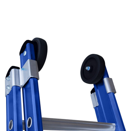 Eurostairs opsteek ladder dubbel uitgebogen 2x16 BLAUW + gevelrollen