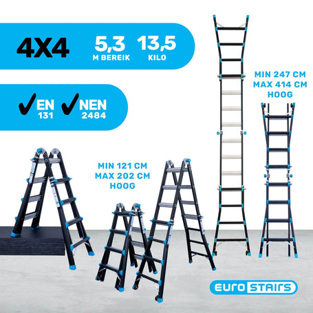 Professionele vouwladder Eurostairs 4x4