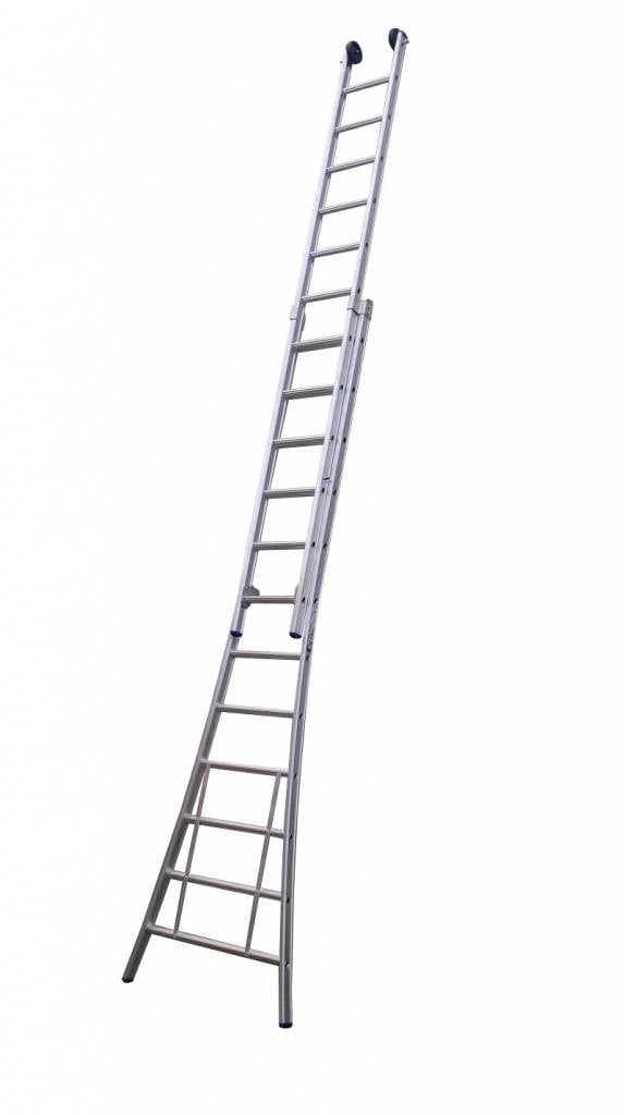 Eurostairs Opsteek ladder dubbel uitgebogen 2x18 sporten + gevelrollen